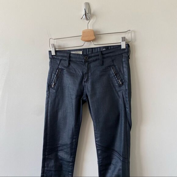 Anthropologie-AG Kaya Zip Ankle Wax Coated Moto Jeans (Size:25) - Picture 5 of 14